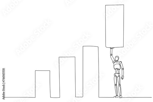 Illustration robot lifting the highest bar. Concept of technology or robots contributing to significant growth or progress
