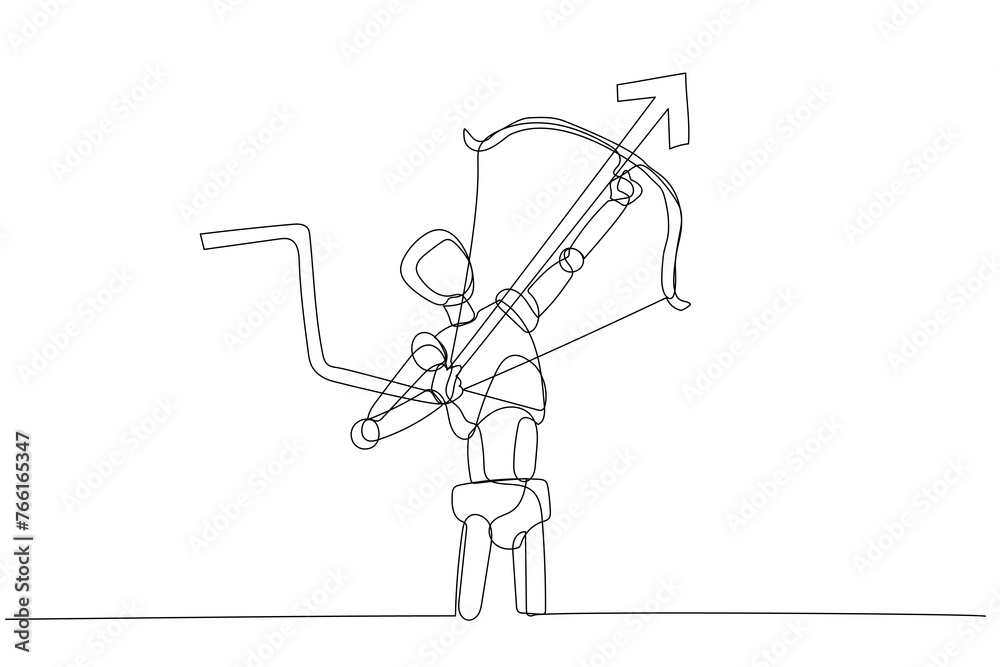 Simple line drawing of Robot archer, pulling back the string of a bow ...
