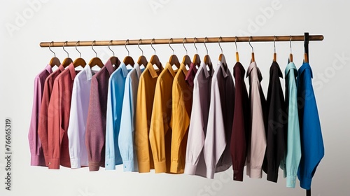 Colorful Casual Shirts Hanging on a Rack. Generative ai