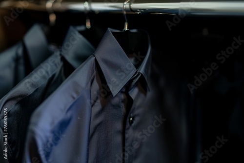 Elegant Blue Dress Shirt on a Hanger. Generative ai