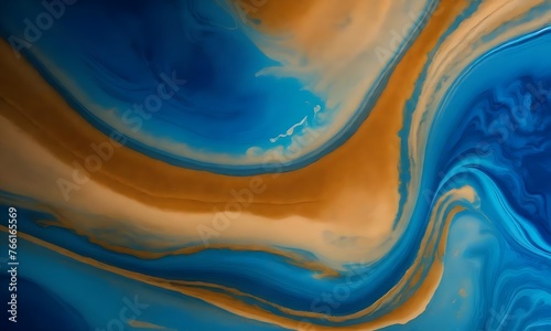 a painting of a blue and yellow swirl is shown