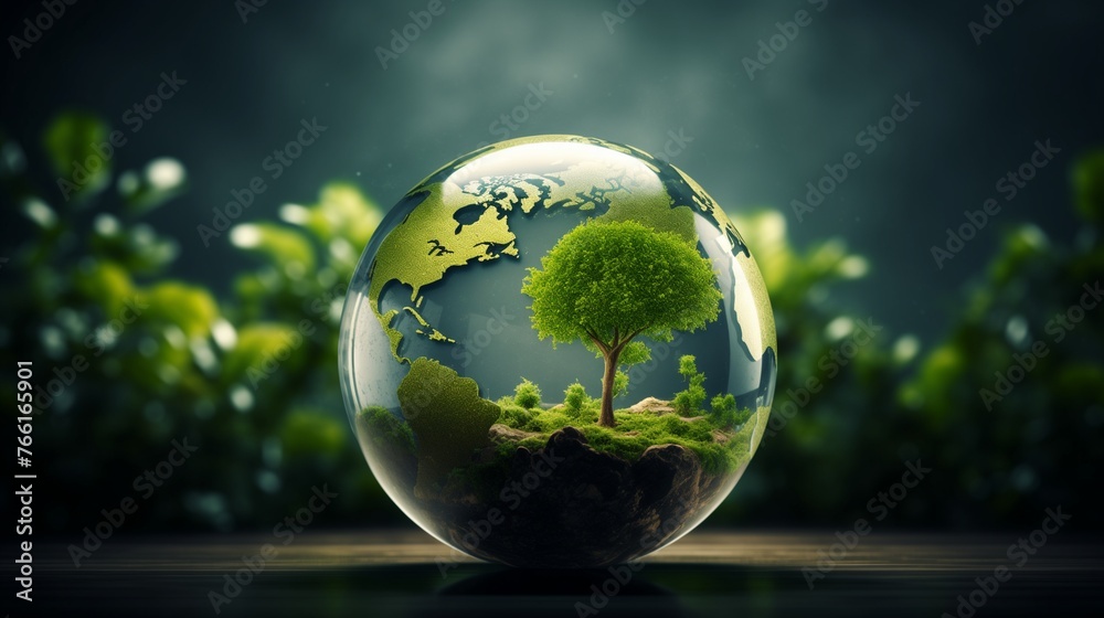 World environment and earth day concept with glass globe and eco friendly enviroment.