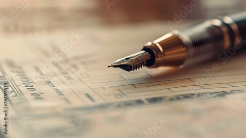 Closeup of Deposit Slip with Pen Writing Amount on Textured Background with Soft Focus