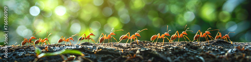 Fila de hormigas transportando comida © VicPhoto