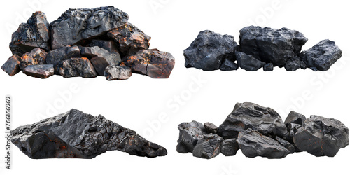 Lava rocks set of four isolated on transparent background photo