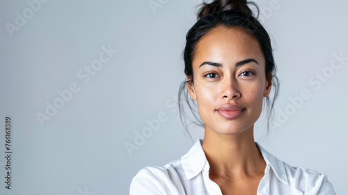 Diverse Polynesian businesswoman portrait with a clean background for text photo