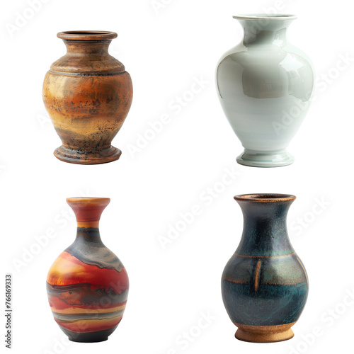 Decorative vases isolated on transparent background