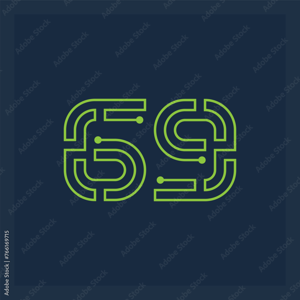 The chip is in the form of the number 69. The numbers 6 and 9 are in the form of a maze. Logo.