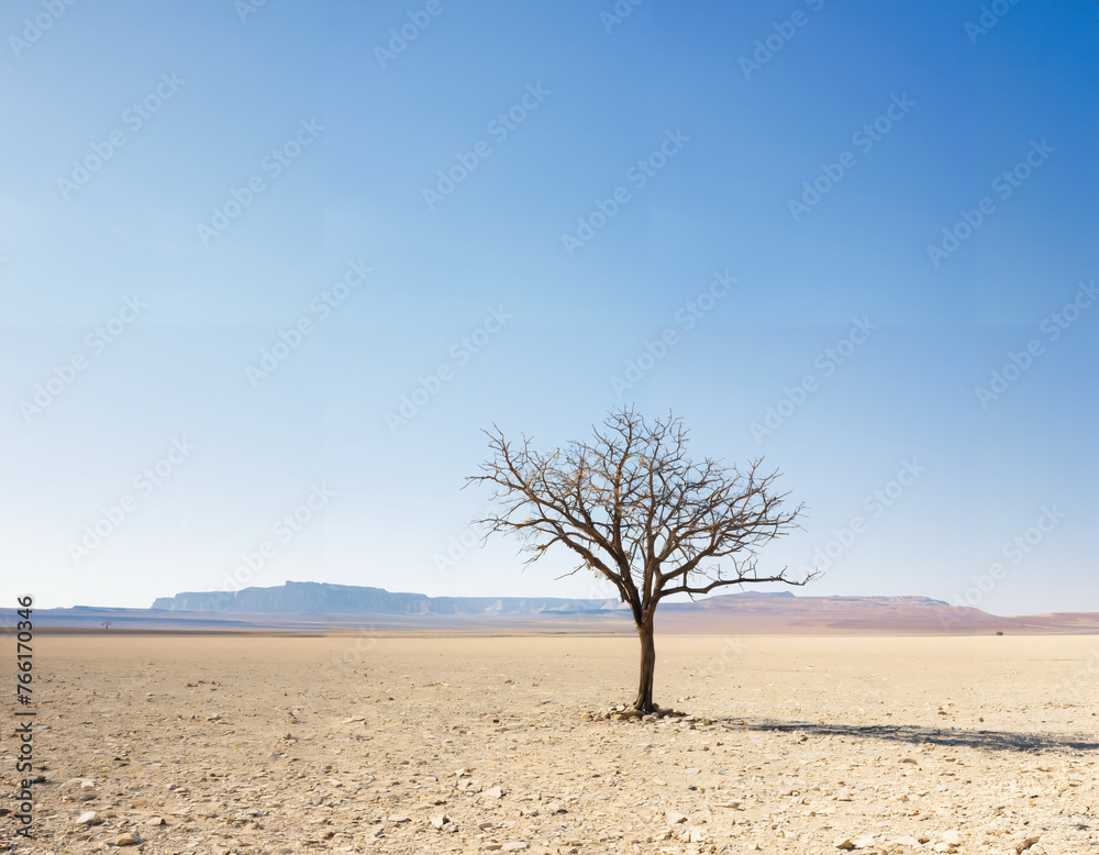 A lone tree standing resilient amidst a barren landscape A lone tree standing resilient amidst a barren landscape