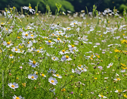 Delicate wildflowers dancing in a meadow breeze photo