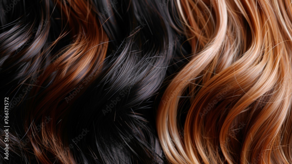 Naklejka premium A detailed view of black and brown hair strands, showcasing their texture and color variations