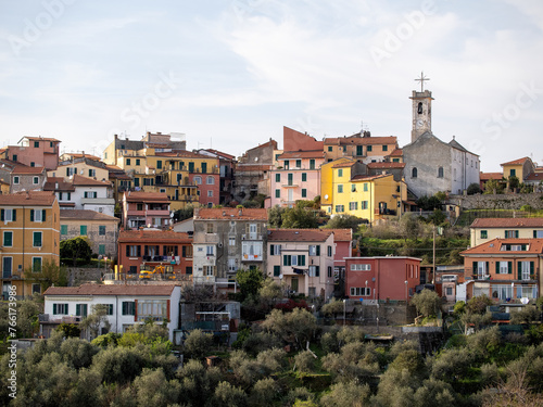 Pitelli. Pitelli, village of La Spezia. Panorama of the village on the hill between the shipyards and the ENEL industrial area.