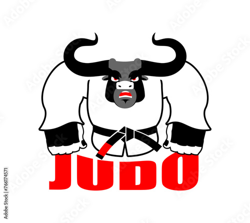Bull in judo kimono. Karate Buffalo mascot. Angry sport animal
