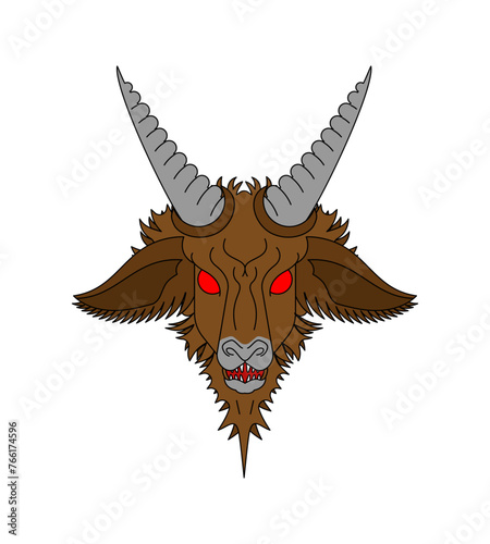 Satan sign. Goat head in pentagram. Baphomet symbol