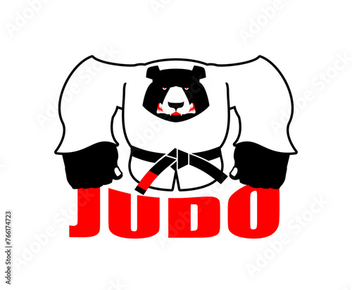 Bear in judo kimono. Karate grizzly mascot. Angry sport animal