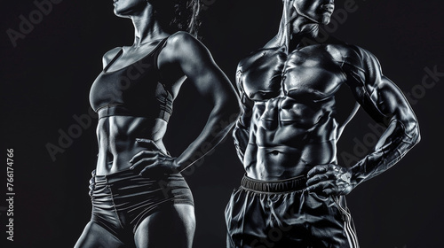 Muscular Torso Duo: Fitness Power Couple. Generative AI