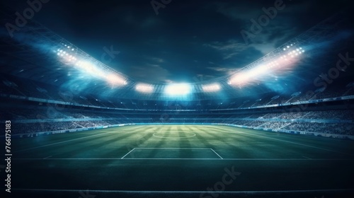 Stadium in the lights and flashes, football field. Concept sports background,