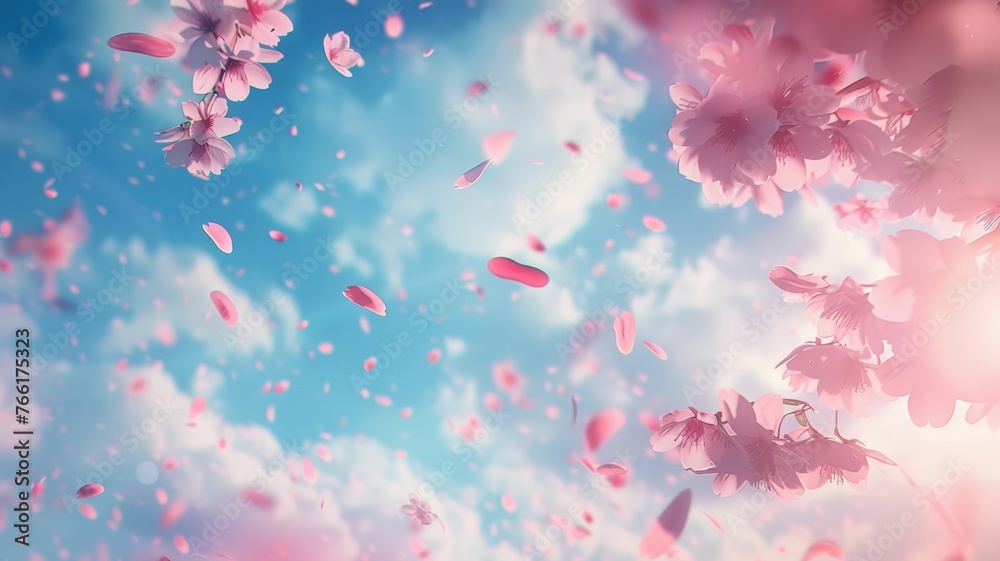A multitude of pink flowers suspended in the air - obrazy, fototapety, plakaty 