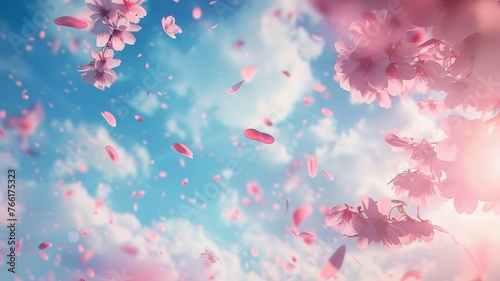 A multitude of pink flowers suspended in the air