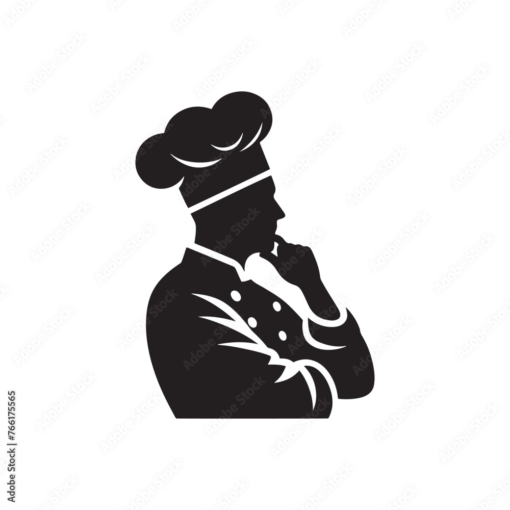 Vetor de Chef Silhouette Vector: Culinary Master's Outline in ...