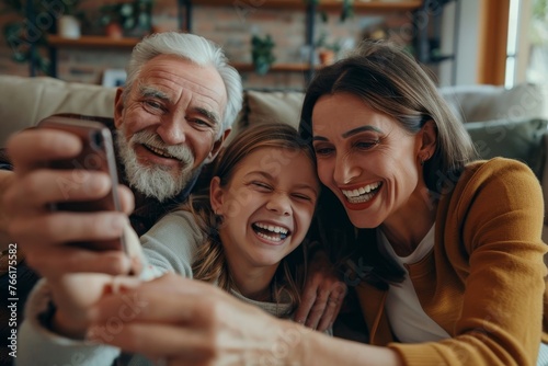 Cheerful multi-generation family having fun while spending time together at home, Generative AI