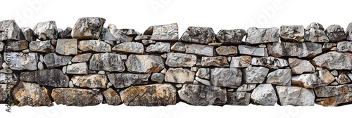 Stone wall - bricks and rocks stacked for a barrier isolated on transparent background