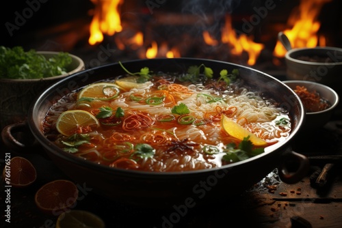 A bowl of steaming hot soup on a cold day