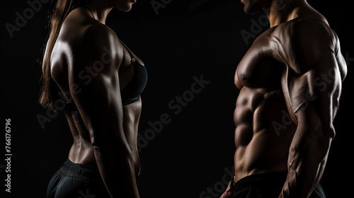 Muscular Torso Duo: Fitness Power Couple. Generative AI