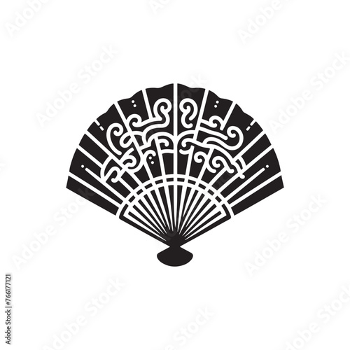 Chinese Fan Silhouette Vector  Traditional Elegance and Cultural Symbol in Graceful Motion- Chinese fan vector stock.
