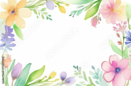 pastel delicate beautiful floral frame, watercolor, place for text, white background, greeting card