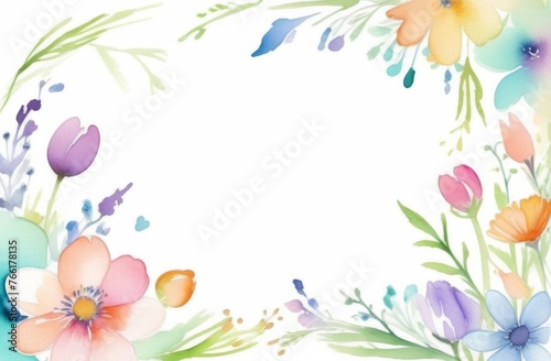 pastel delicate beautiful floral frame  watercolor  place for text  white background  greeting card