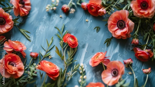 Floral red background on texture wall