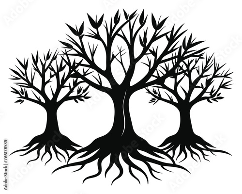 Black Tree With Roots Silhouette Stock illustration
