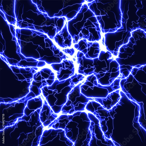 Lightning background, ice cracks pattern, thunder strikes, electric charge, blue plasma texture. Vector illustration © artyway