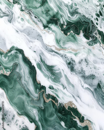 White and jade green, sage green marble and gold, marbled surface texture