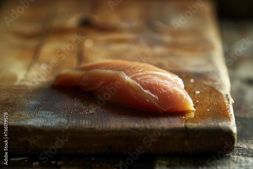 Elegant Slices of Salmon on Rustic Background, Close-Up View