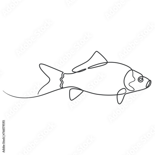 Carp fish minimalistic Continuous line art. One linear artwork drawing single line style water fish illustration.