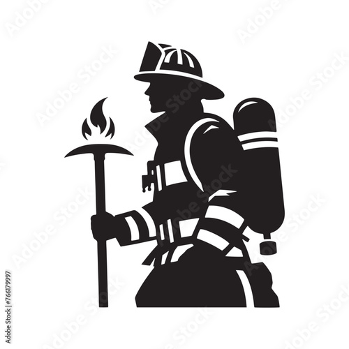 Firefighter Silhouette Vector: Brave Hero in Action, Protecting Lives and Battling Flames with Determination- Firefighter vector stock.