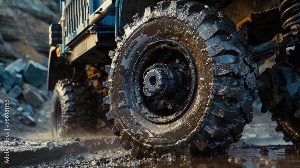A rugged rear differential, with thick gears and sturdy housings, transferring power to the truck's rear wheels A rugged rear differential, with thick gears and sturdy housings, transferring power to the truck's rear wheels
