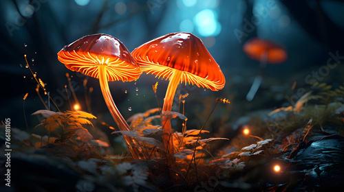 an image of a lucid, glow in the dark mushroom in the forest