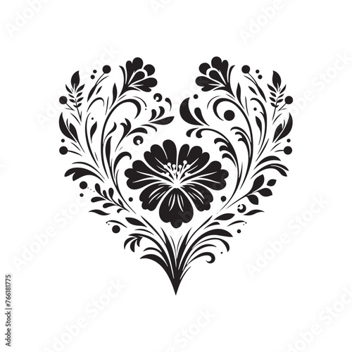 Floral Heart Silhouette Vector: Romantic Symbol of Love and Nature's Beauty in Elegant Form-Floral heart vector stock.