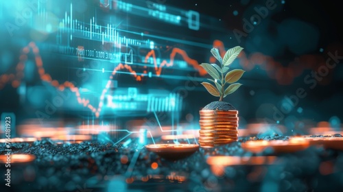 Finance and money technology background concept of business prosperity and asset management . Creative graphic show economy and financial growth photo