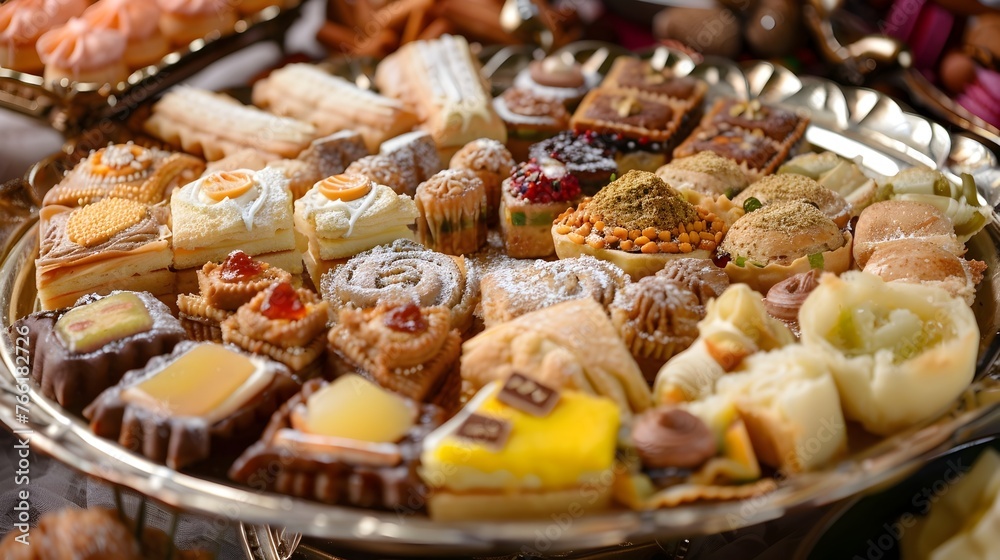 Assortment of Decadent Desserts and Confectionery Delights Presented on a Platter