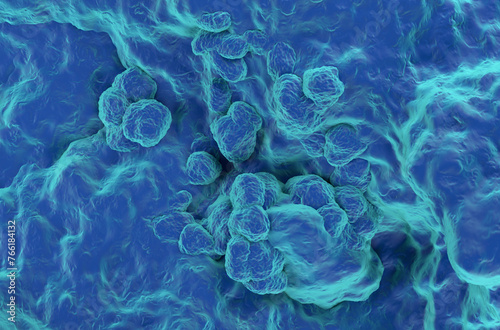 Vászonkép Particles embedded in biopolymer gel - 3d illustration top view