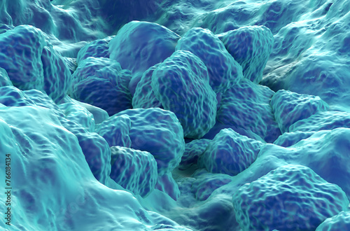 Particles embedded in biopolymer gel - 3d illustration closeup view