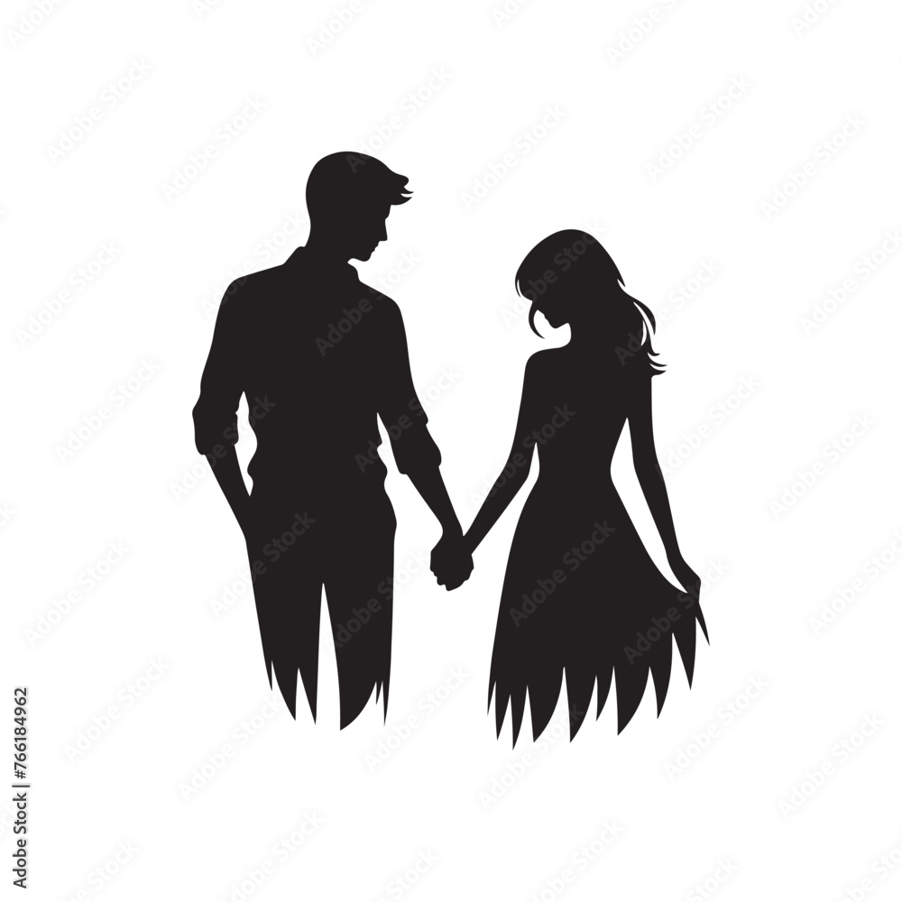 Silhouette of Couple Holding Hands: Symbolizing Love, Connection, and Togetherness in Vector Form- romantic couple vector stock.