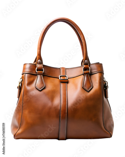 Brown leather female handbag isolated on a transparent background