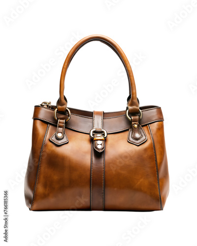 Brown leather female handbag isolated on a transparent background