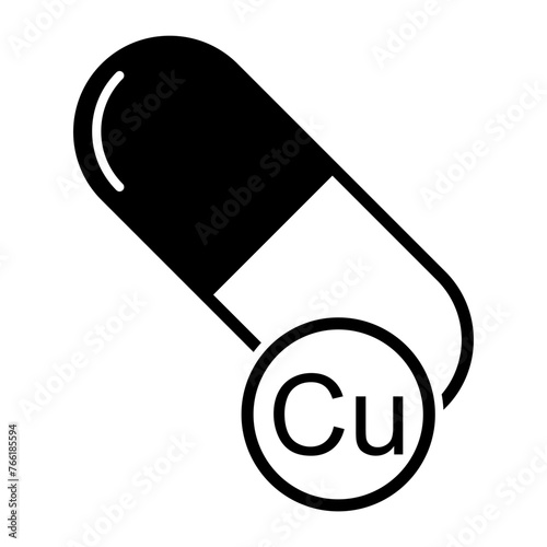 Mineral Cu icon, healthy medicine pill supplement symbol, complex vitamin vector illustration