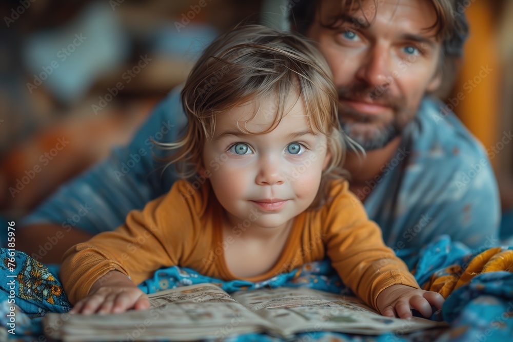 Man Reading Book to Little Girl Man Reading Book to Little Girl